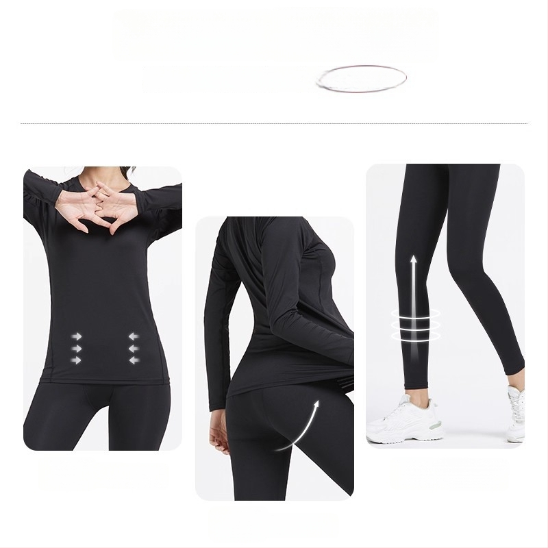 Moterų žiemos terminis slidinėjimo komplektas – spaudiniai, ilgomis rankovėmis, apvalus kaklas, be pamušalo, poliesteris 91–95%, viršus ir apatiniai