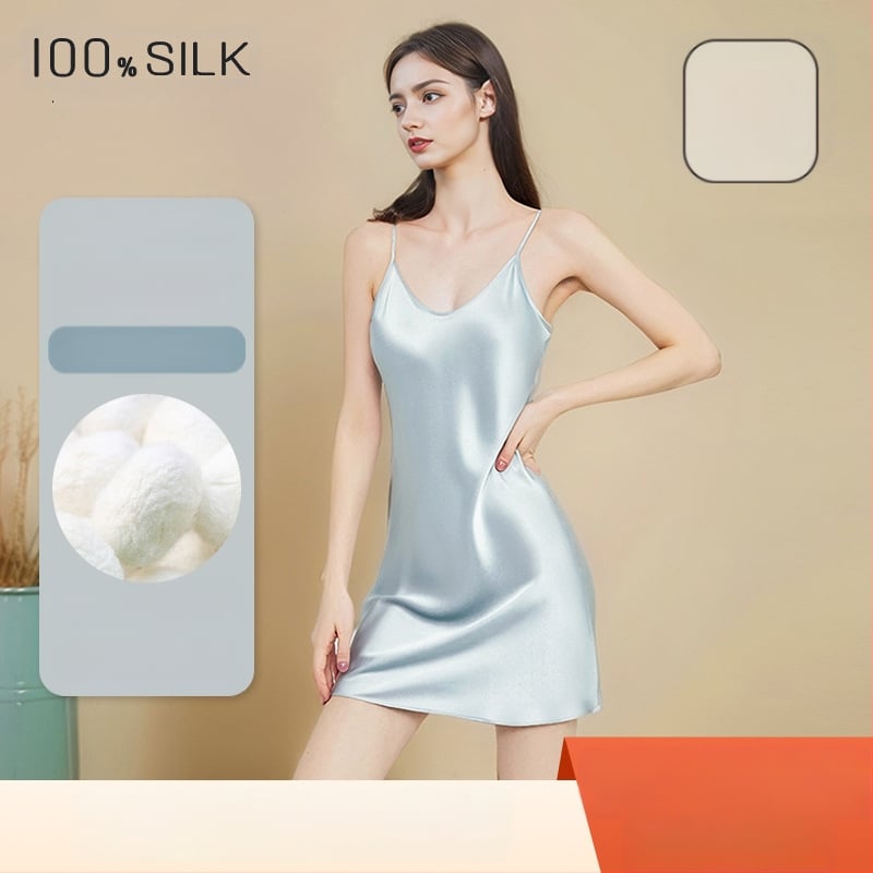 Sieviešu mulberry zīda naktskleita, cami stila, bez piedurknēm, V kakla izgriezums, īss garums, vissezonu mājas miega apģērbs