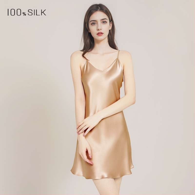 Sieviešu mulberry zīda naktskleita, cami stila, bez piedurknēm, V kakla izgriezums, īss garums, vissezonu mājas miega apģērbs
