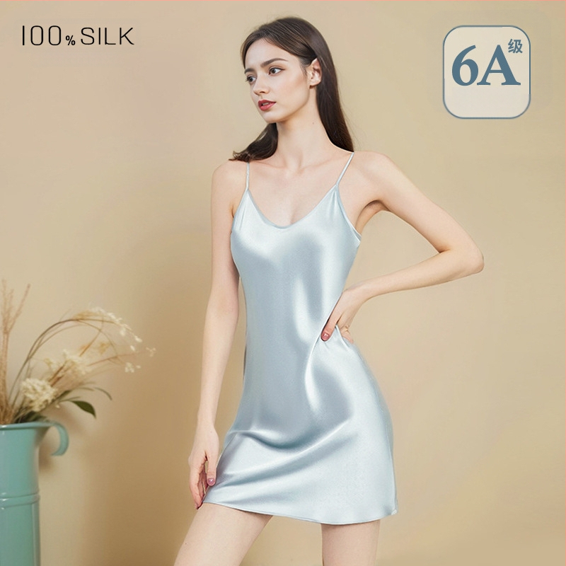 Sieviešu mulberry zīda naktskleita, cami stila, bez piedurknēm, V kakla izgriezums, īss garums, vissezonu mājas miega apģērbs