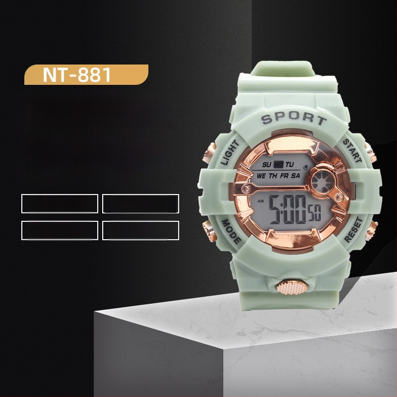 Terry elektroniskais pulkstenis ar NT-881 mehānismu, ciparu displejs, nakts apgaismojums, korpuss PVC un siksniņa PVC, universālais ikdienas sporta pulkstenis