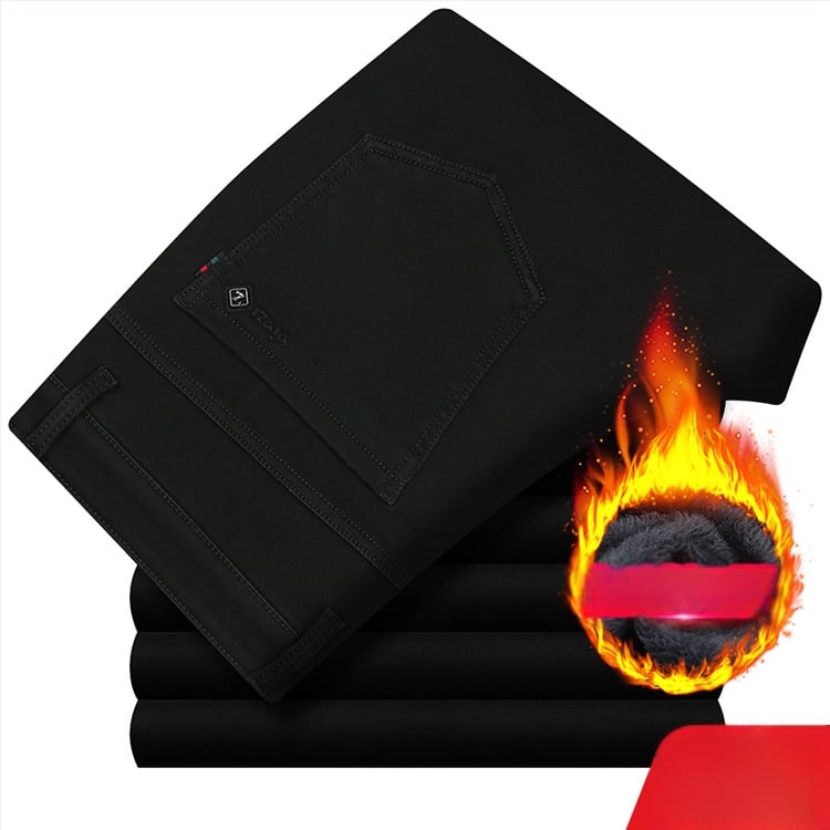 Meeste teksased fliisvoodriga, kõrge elastikkus, sirge lõige, kõrge vöökoht, pestud puuvillane