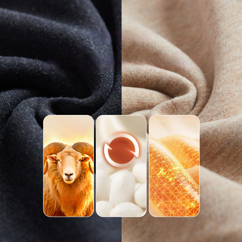 Tricou termic pentru bărbați din lână-mătase cu guler semiînalt, căptușit velur, grosime extra 301-350 g/m²