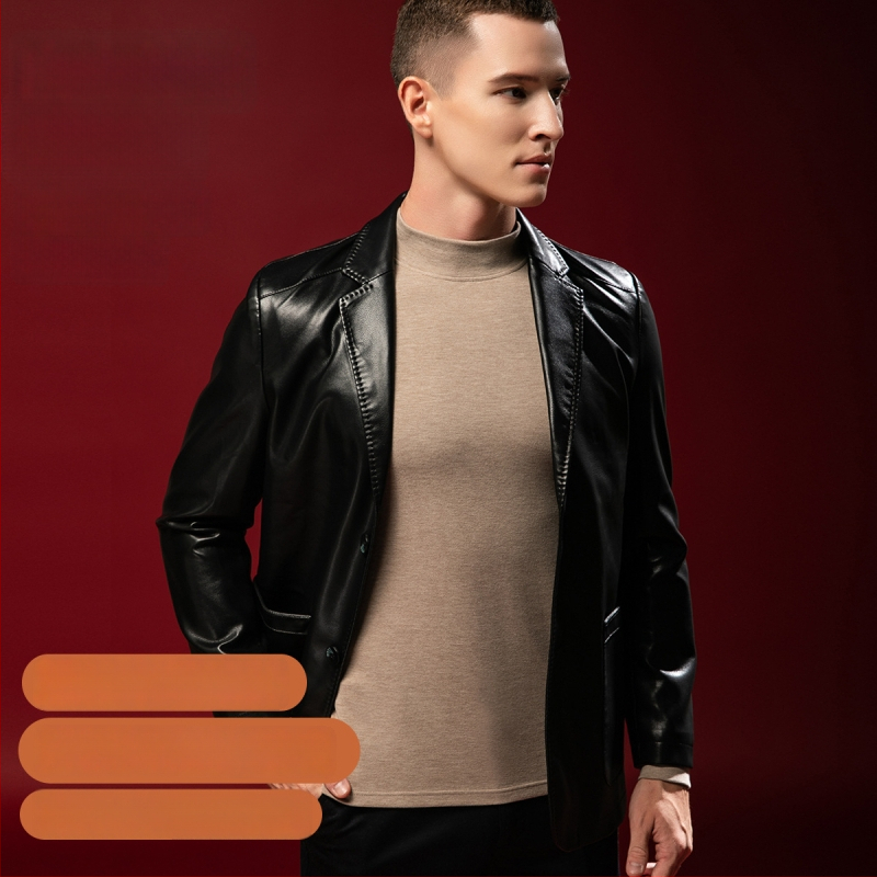 Tricou termic pentru bărbați din lână-mătase cu guler semiînalt, căptușit velur, grosime extra 301-350 g/m²