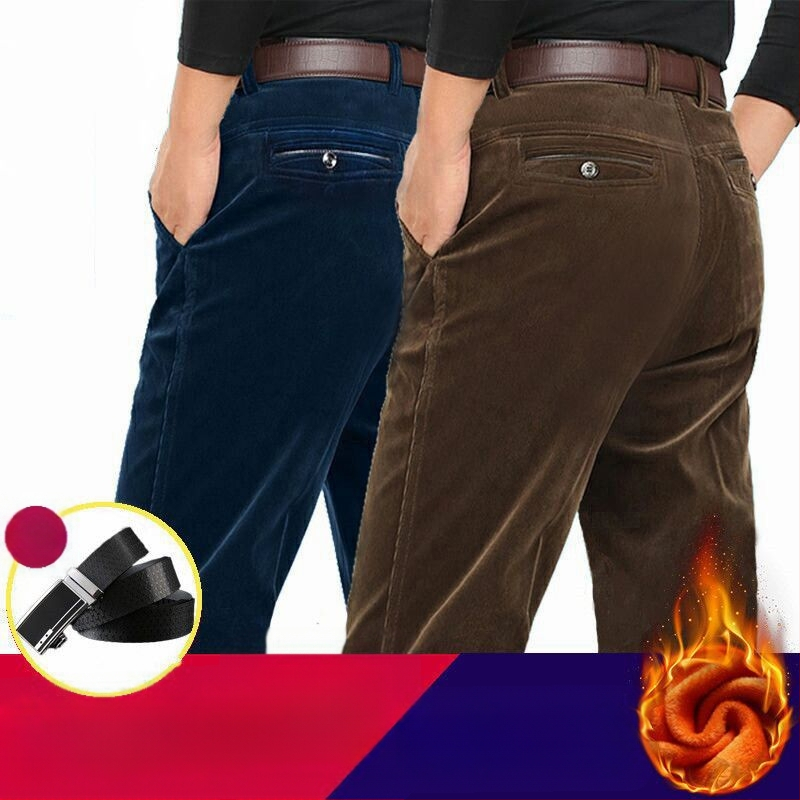 Ανδρικά παντελόνια από corduroy, υψηλή μέση, χαλαρή ίσια γραμμή, φθινοπωρινά-χειμερινά άνετα παντελόνια