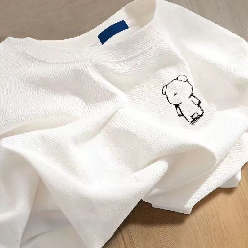 Sieviešu kokvilnas T-krekls ar apaļu kakla izgriezumu, īsiem piedurknēm, brīvā piegriezuma, ar teksta druku