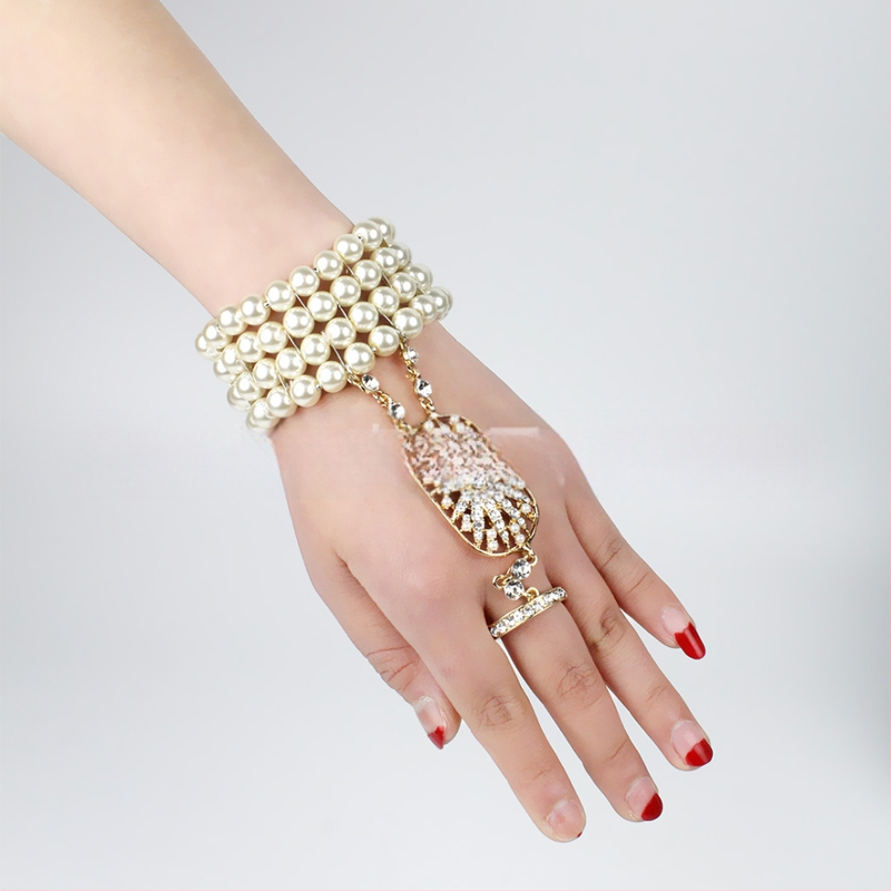 Gatsby- inspirirana narukvica s integriranim prstenom, legura, dijamantni završetak, Twice Happy, ženski modni dodatak za ruku