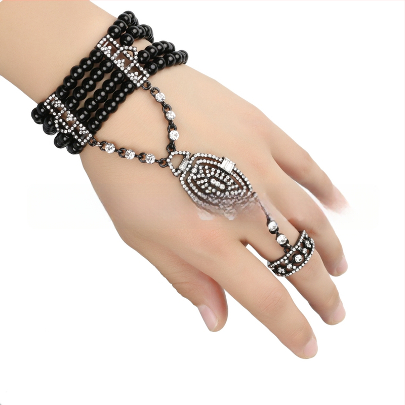 Gatsby- inspirirana narukvica s integriranim prstenom, legura, dijamantni završetak, Twice Happy, ženski modni dodatak za ruku