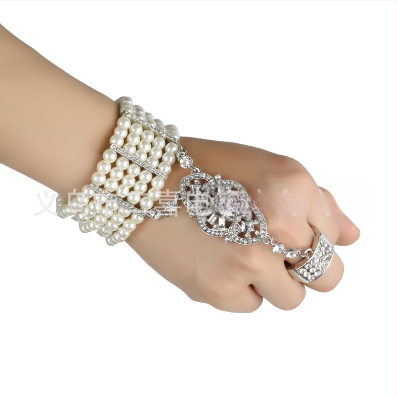 Gatsby- inspirirana narukvica s integriranim prstenom, legura, dijamantni završetak, Twice Happy, ženski modni dodatak za ruku