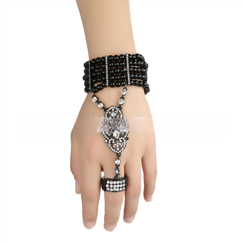 Gatsby- inspirirana narukvica s integriranim prstenom, legura, dijamantni završetak, Twice Happy, ženski modni dodatak za ruku