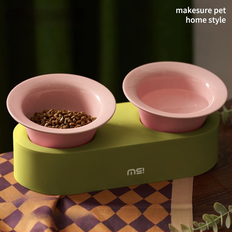 Mochi κεραμικό διπλό μπολ γάτας με κεκλιμένο άκρο για φαγητό και νερό — υλικά: κεραμικά και PP
