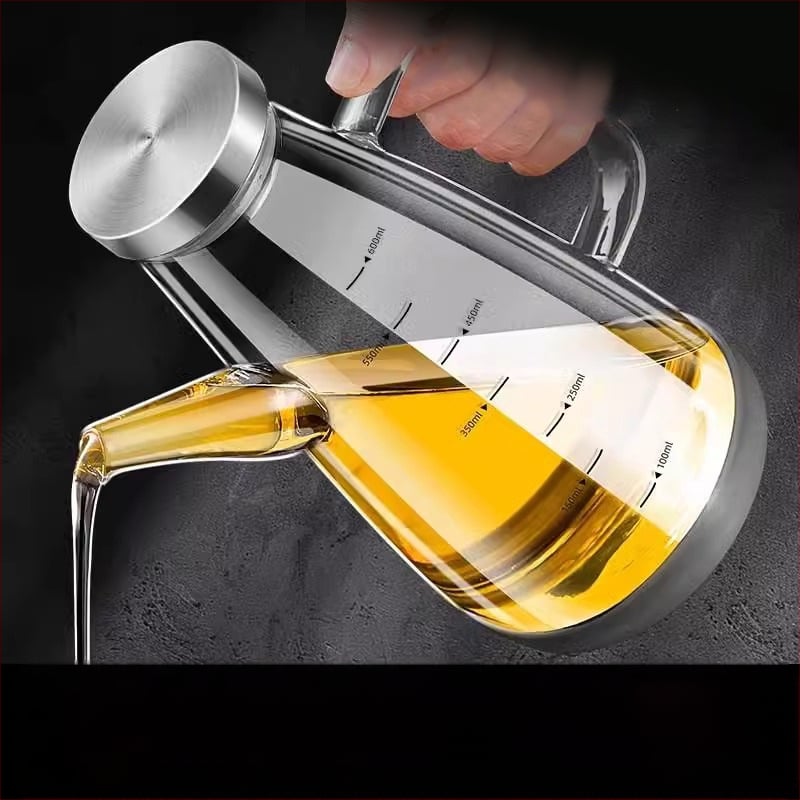 Duo One aliejaus indas iš aukštos borosilikatinio stiklo su spausdintu logotipu, didelė talpa, modernus minimalistinis stilius