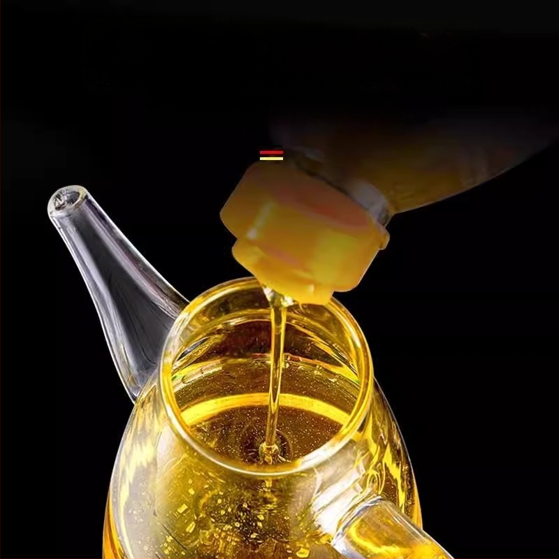 Duo One aliejaus indas iš aukštos borosilikatinio stiklo su spausdintu logotipu, didelė talpa, modernus minimalistinis stilius