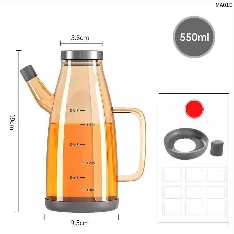 Duo One aliejaus indas iš aukštos borosilikatinio stiklo su spausdintu logotipu, didelė talpa, modernus minimalistinis stilius