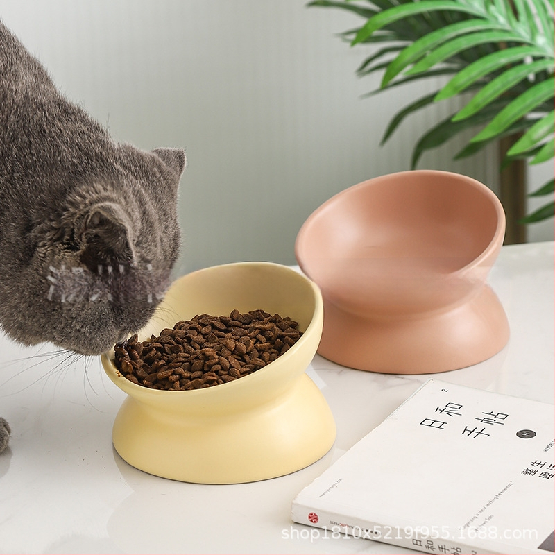 Keraminė vandens dubenėlis katėms su kaklo apsauga ir apsauga nuo apvertimo — naminių gyvūnėlių ėdalo dubuo, prekinis ženklas Pomeranian pottery