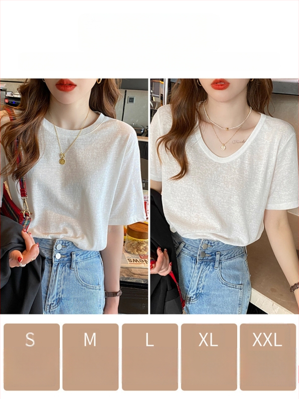 Sieviešu T-kreklu ar īsām piedurknēm, brīvs siluets, apaļais kakla izgriezums, kokvilnas-poliestera maisījums