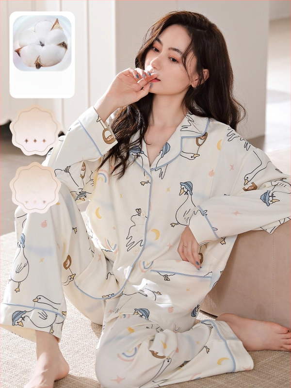 Māmiņu pidžamu komplekts — vilnas maisījums, V kakla līnija, garie piedurknes, 251–300 g/m²