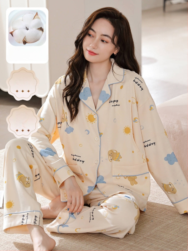 Māmiņu pidžamu komplekts — vilnas maisījums, V kakla līnija, garie piedurknes, 251–300 g/m²