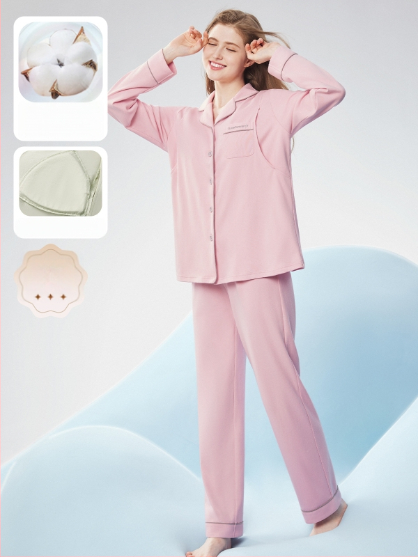 Māmiņu pidžamu komplekts — vilnas maisījums, V kakla līnija, garie piedurknes, 251–300 g/m²