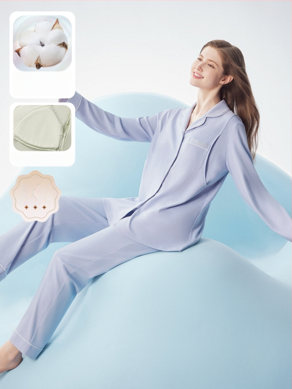 Māmiņu pidžamu komplekts — vilnas maisījums, V kakla līnija, garie piedurknes, 251–300 g/m²