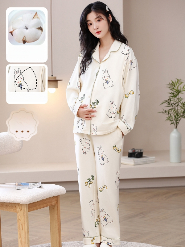 Māmiņu pidžamu komplekts — vilnas maisījums, V kakla līnija, garie piedurknes, 251–300 g/m²