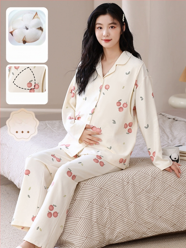 Māmiņu pidžamu komplekts — vilnas maisījums, V kakla līnija, garie piedurknes, 251–300 g/m²