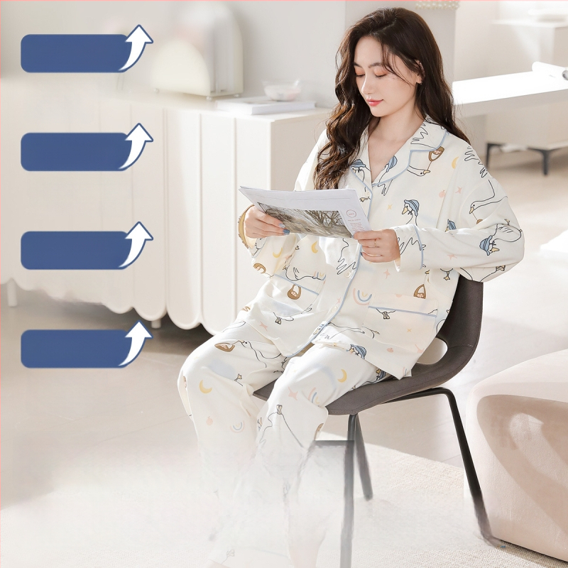 Māmiņu pidžamu komplekts — vilnas maisījums, V kakla līnija, garie piedurknes, 251–300 g/m²