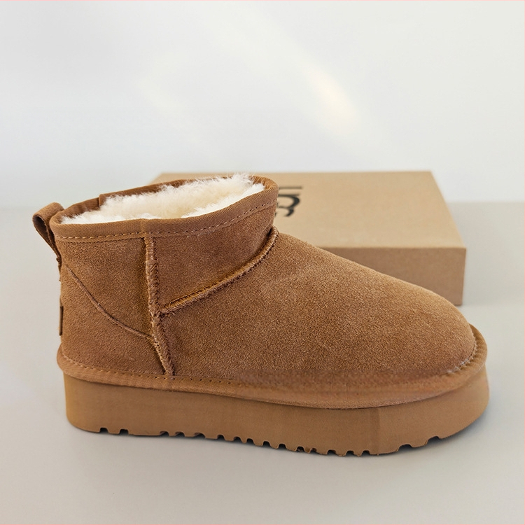 Moteriški snieginiai batai su kailio viršutiniu, avies vilnos vidinė įdėja, stora pada, trumpas aukštis, žiemai 2025