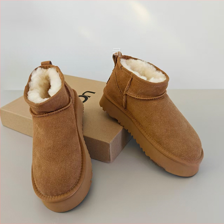 Moteriški snieginiai batai su kailio viršutiniu, avies vilnos vidinė įdėja, stora pada, trumpas aukštis, žiemai 2025