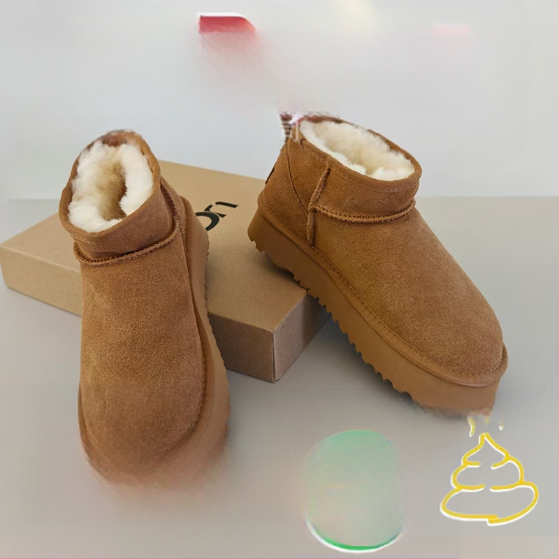 Moteriški snieginiai batai su kailio viršutiniu, avies vilnos vidinė įdėja, stora pada, trumpas aukštis, žiemai 2025