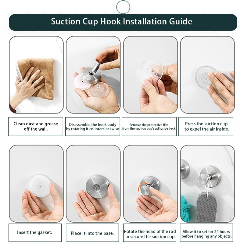 Nerūsējošā tērauda vakuuma piesūcekļa āķis sienai, dvieļiem un apģērbam, viens āķis, mūsdienīgs minimālisms, slodze 3-5 kg