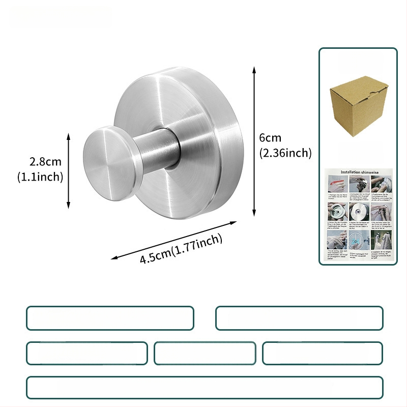 Nerūsējošā tērauda vakuuma piesūcekļa āķis sienai, dvieļiem un apģērbam, viens āķis, mūsdienīgs minimālisms, slodze 3-5 kg