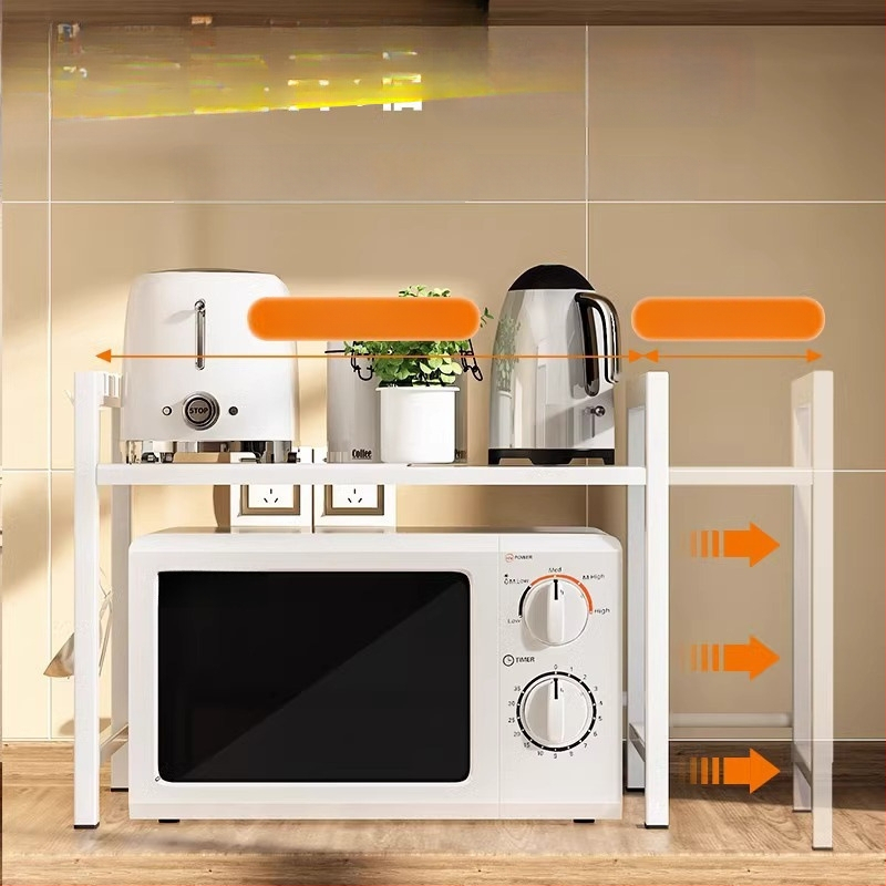 Ištempiamas virtuvės lentyna mikrobangų krosnelėms ir ryžių virimui, dviejų lygių dizainas, anglies plienas, be montavimo, skirtas stalviršio naudojimui