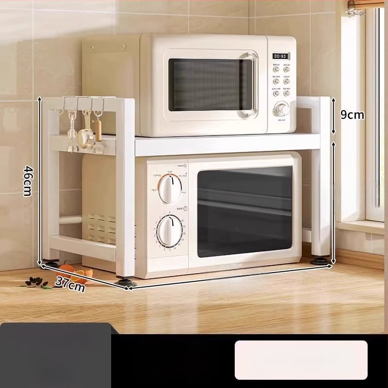 Ištempiamas virtuvės lentyna mikrobangų krosnelėms ir ryžių virimui, dviejų lygių dizainas, anglies plienas, be montavimo, skirtas stalviršio naudojimui