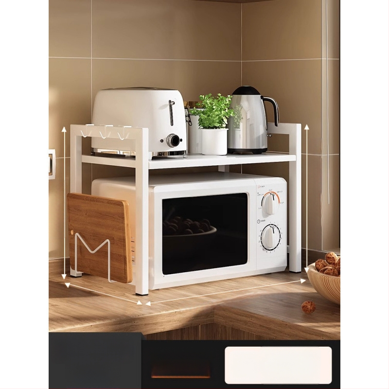 Ištempiamas virtuvės lentyna mikrobangų krosnelėms ir ryžių virimui, dviejų lygių dizainas, anglies plienas, be montavimo, skirtas stalviršio naudojimui