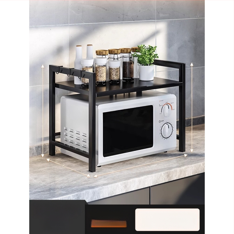 Ištempiamas virtuvės lentyna mikrobangų krosnelėms ir ryžių virimui, dviejų lygių dizainas, anglies plienas, be montavimo, skirtas stalviršio naudojimui