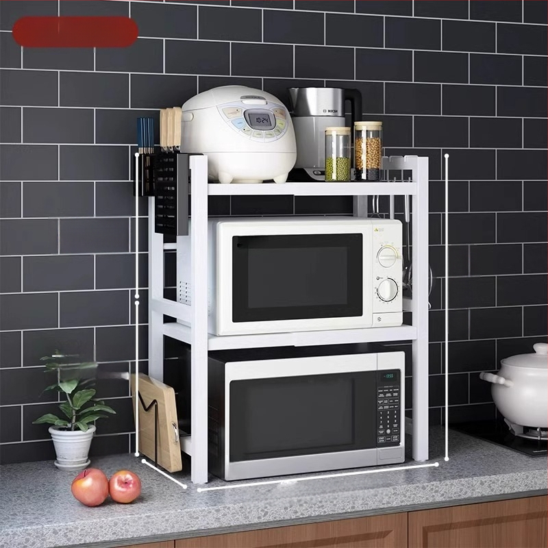 Ištempiamas virtuvės lentyna mikrobangų krosnelėms ir ryžių virimui, dviejų lygių dizainas, anglies plienas, be montavimo, skirtas stalviršio naudojimui