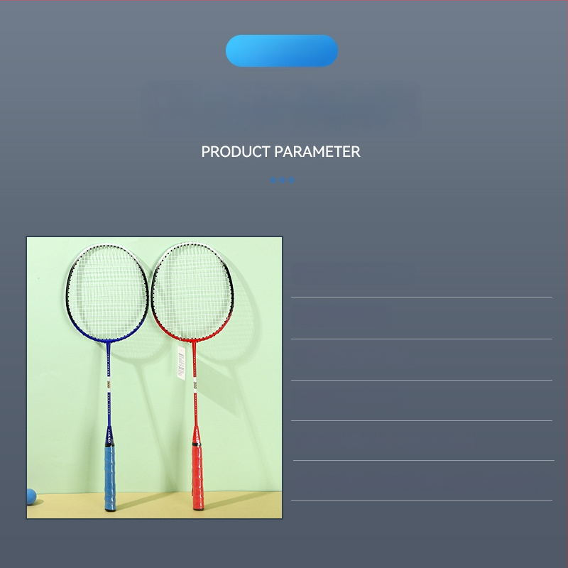 Leopard badmintonireket kotiga, raami koostis: raua sulam, kaal 95–100 g, otsene löök, polüestertugevõrk, käepideme paksus G5