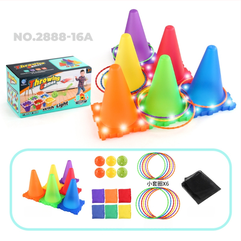 Plastikust jäätisekonuse kujuga viskerõngad sensorseks arendamiseks – helendav pimedas, kolm ühes, sobivad 4–6-aastastele (materjal: plastik; funktsioon: viskerõngad; vanus: 4–6; helendav; kolm ühes)