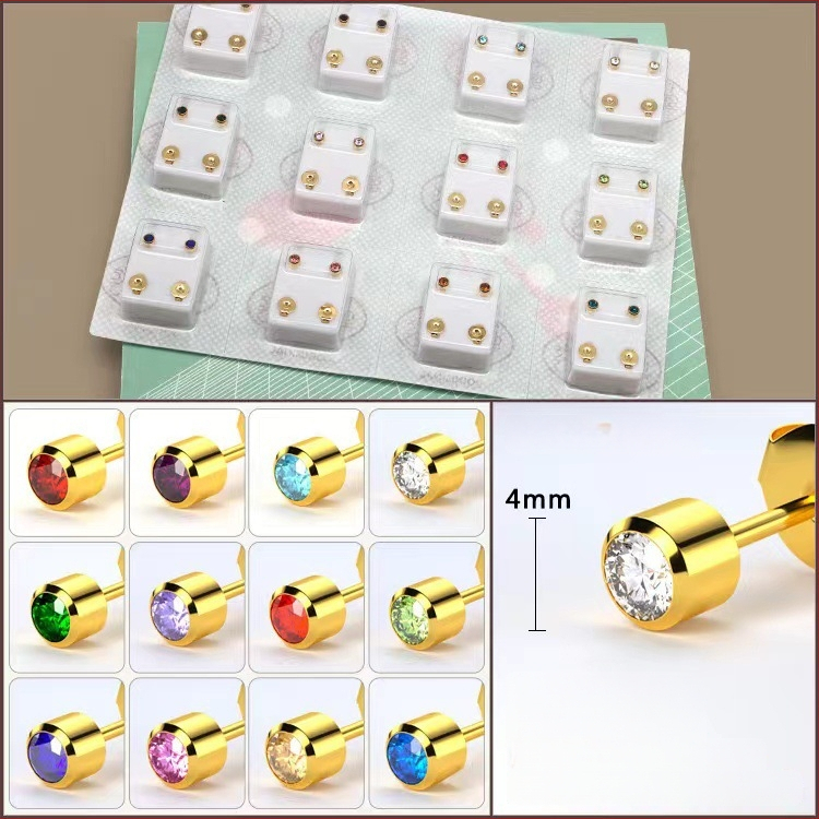 Όπλο τρυπήματος αυτιού – Ανοξείδωτος χάλυβας 316, ηλεκτροπλατίωση, unisex, απλό στυλ, κύκλος, καρδιά, πέντε αστέρια