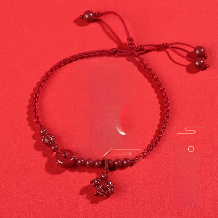 Natūralus cinnabaro apyrankė kulkšnyje, zodiako tema, austas