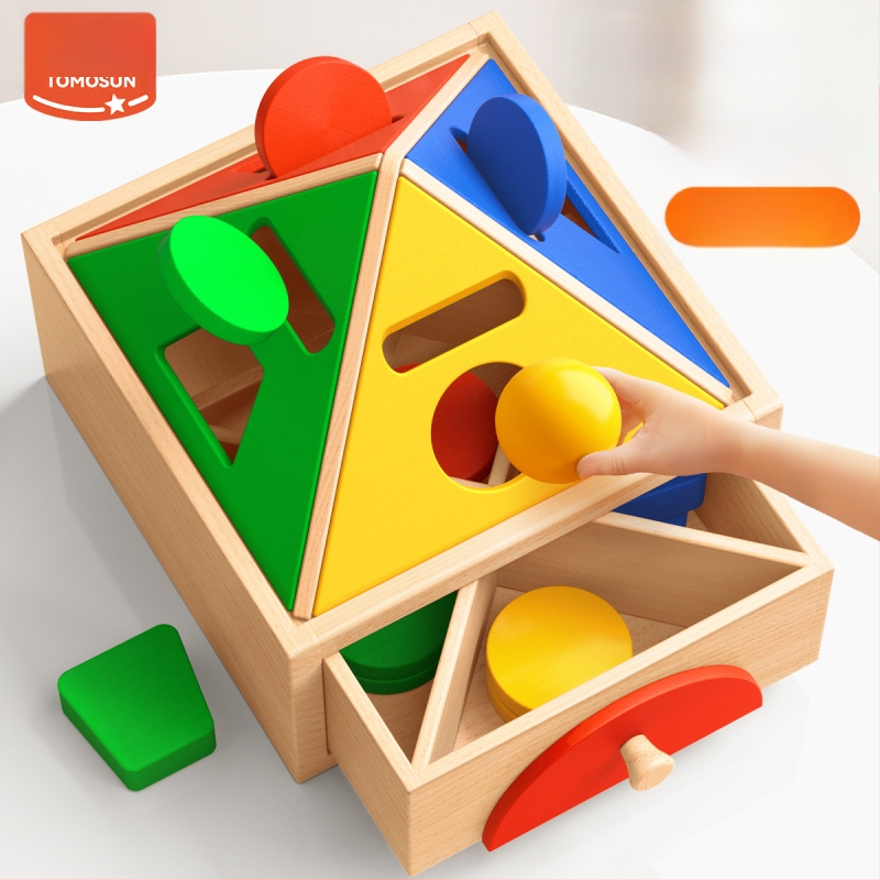 Montessori puidust mänguasi värvi- ja kujutunnustuse jaoks – ehitusklotsid varaseks õppimiseks, 0-3 aastat