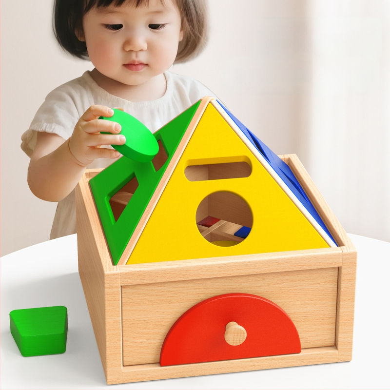 Montessori puidust mänguasi värvi- ja kujutunnustuse jaoks – ehitusklotsid varaseks õppimiseks, 0-3 aastat