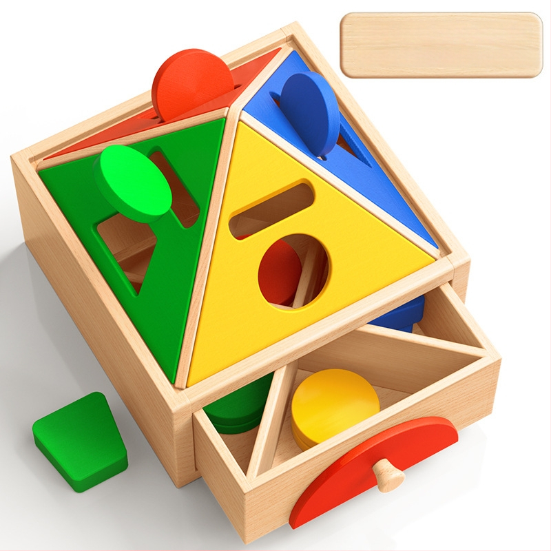Montessori puidust mänguasi värvi- ja kujutunnustuse jaoks – ehitusklotsid varaseks õppimiseks, 0-3 aastat