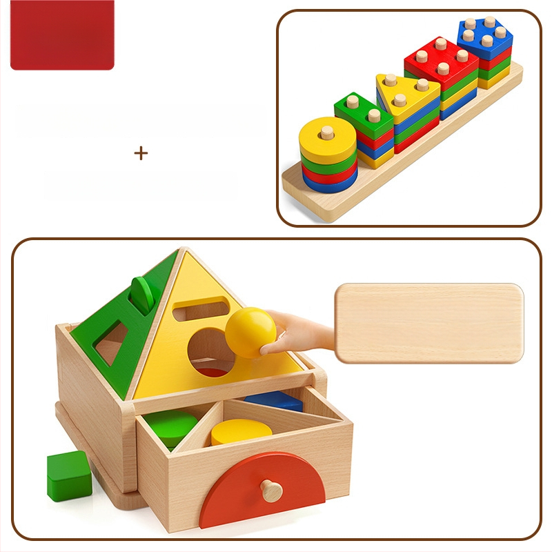 Montessori puidust mänguasi värvi- ja kujutunnustuse jaoks – ehitusklotsid varaseks õppimiseks, 0-3 aastat