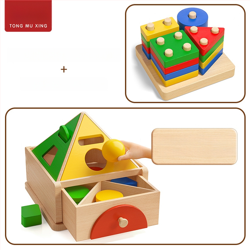 Montessori puidust mänguasi värvi- ja kujutunnustuse jaoks – ehitusklotsid varaseks õppimiseks, 0-3 aastat