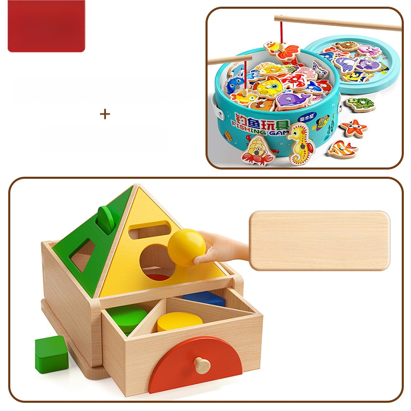 Montessori puidust mänguasi värvi- ja kujutunnustuse jaoks – ehitusklotsid varaseks õppimiseks, 0-3 aastat