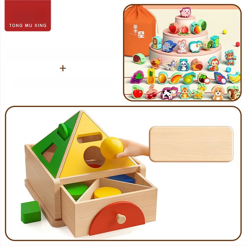 Montessori puidust mänguasi värvi- ja kujutunnustuse jaoks – ehitusklotsid varaseks õppimiseks, 0-3 aastat