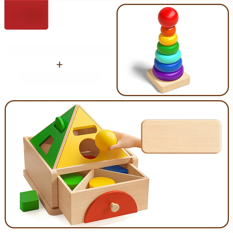 Montessori puidust mänguasi värvi- ja kujutunnustuse jaoks – ehitusklotsid varaseks õppimiseks, 0-3 aastat