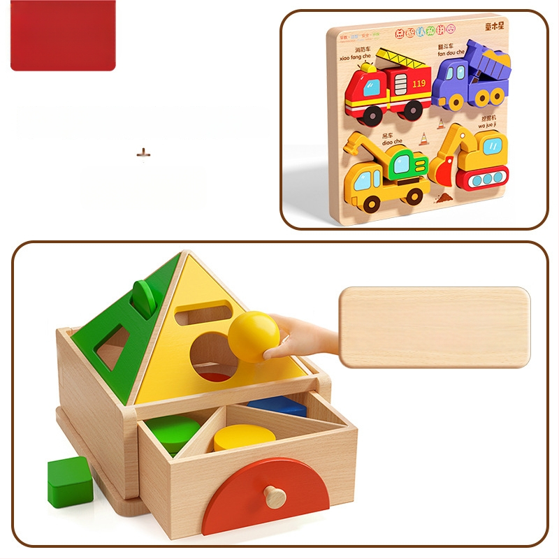 Montessori puidust mänguasi värvi- ja kujutunnustuse jaoks – ehitusklotsid varaseks õppimiseks, 0-3 aastat